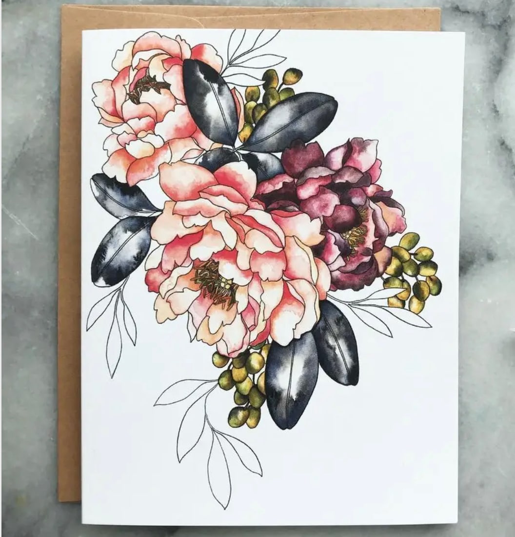 Peony and Berries Card